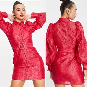 NWT ASOS DESIGN Belted Button Mini Shirt Dress Floral Burnout in Pink 10